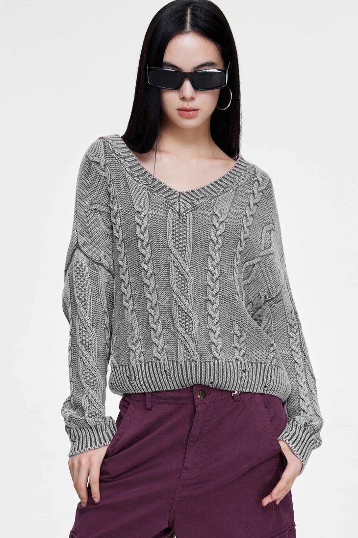 PrincessAce V-Neck Cable Knit Sweater for Effortless Style
