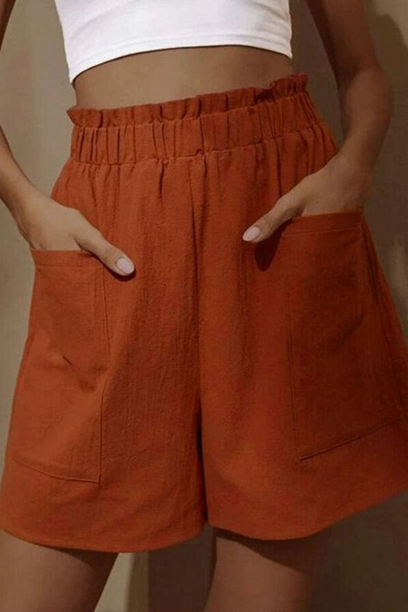 Fashion Casual Solid Pocket Loose High Waist Wide Leg Shorts  Fashionpara