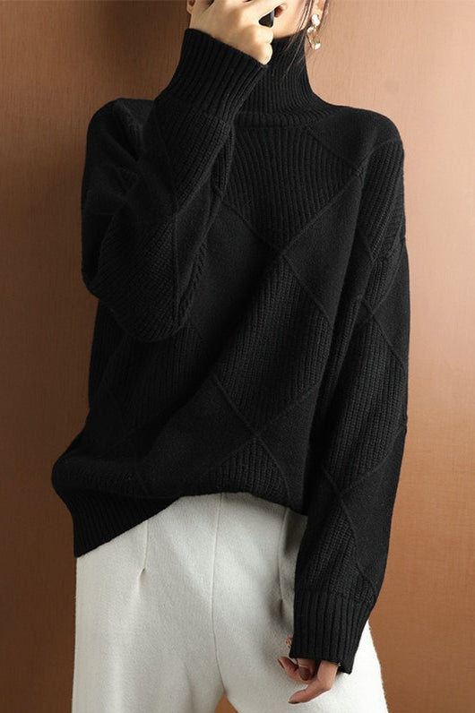 PrincessAce Diamond Pattern Turtleneck Long-Sleeve Sweater