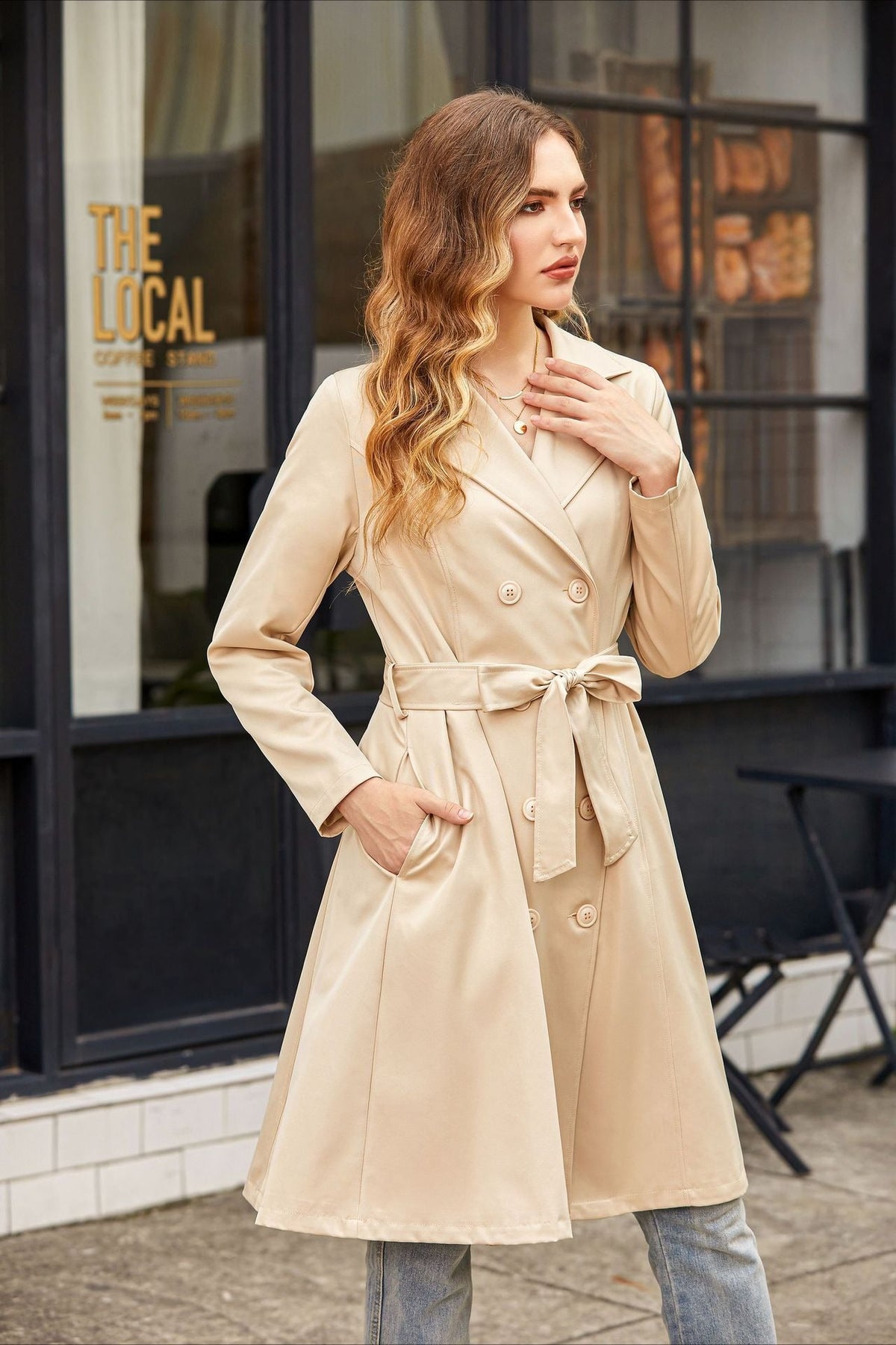 Slim Fit Belted Pocket Midi Overcoat