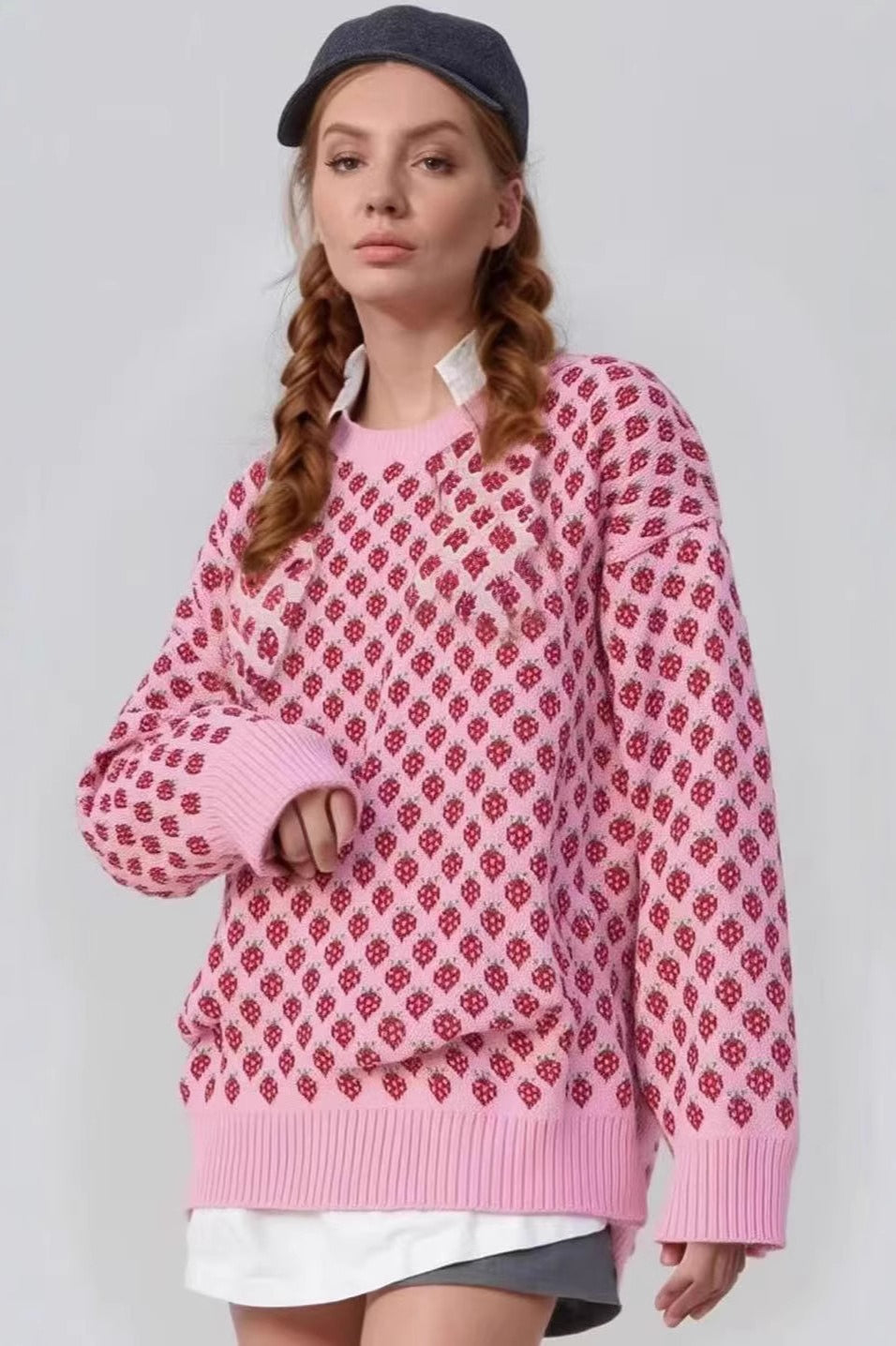 Strawberry Jacquard Knit Sweater