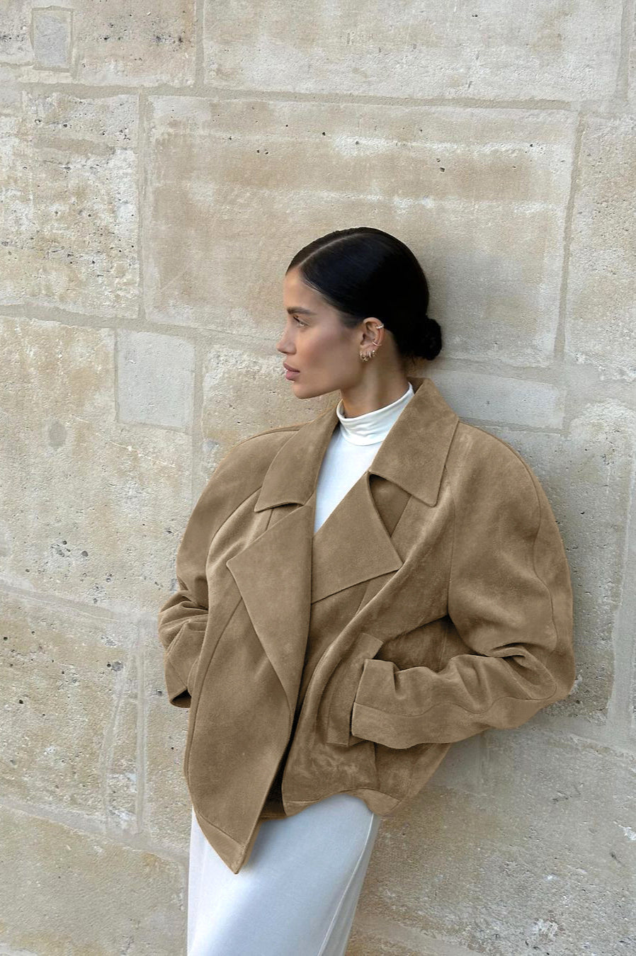 Brown Suede Commuter Coat for Stylish Everyday Wear