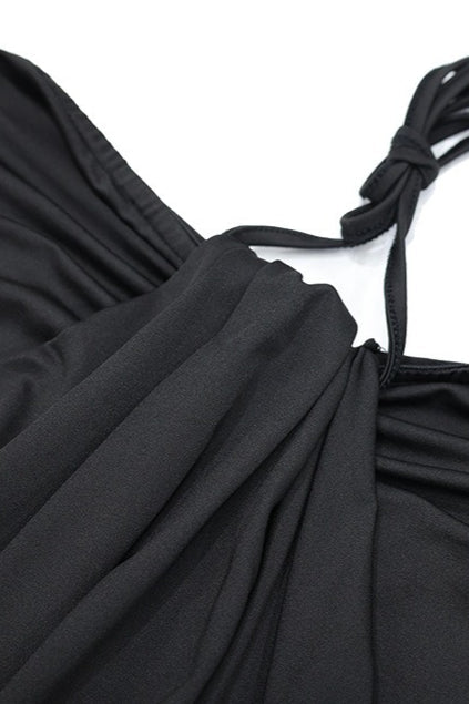 Draped Halter Neck Ruched Column Maxi Formal Gown