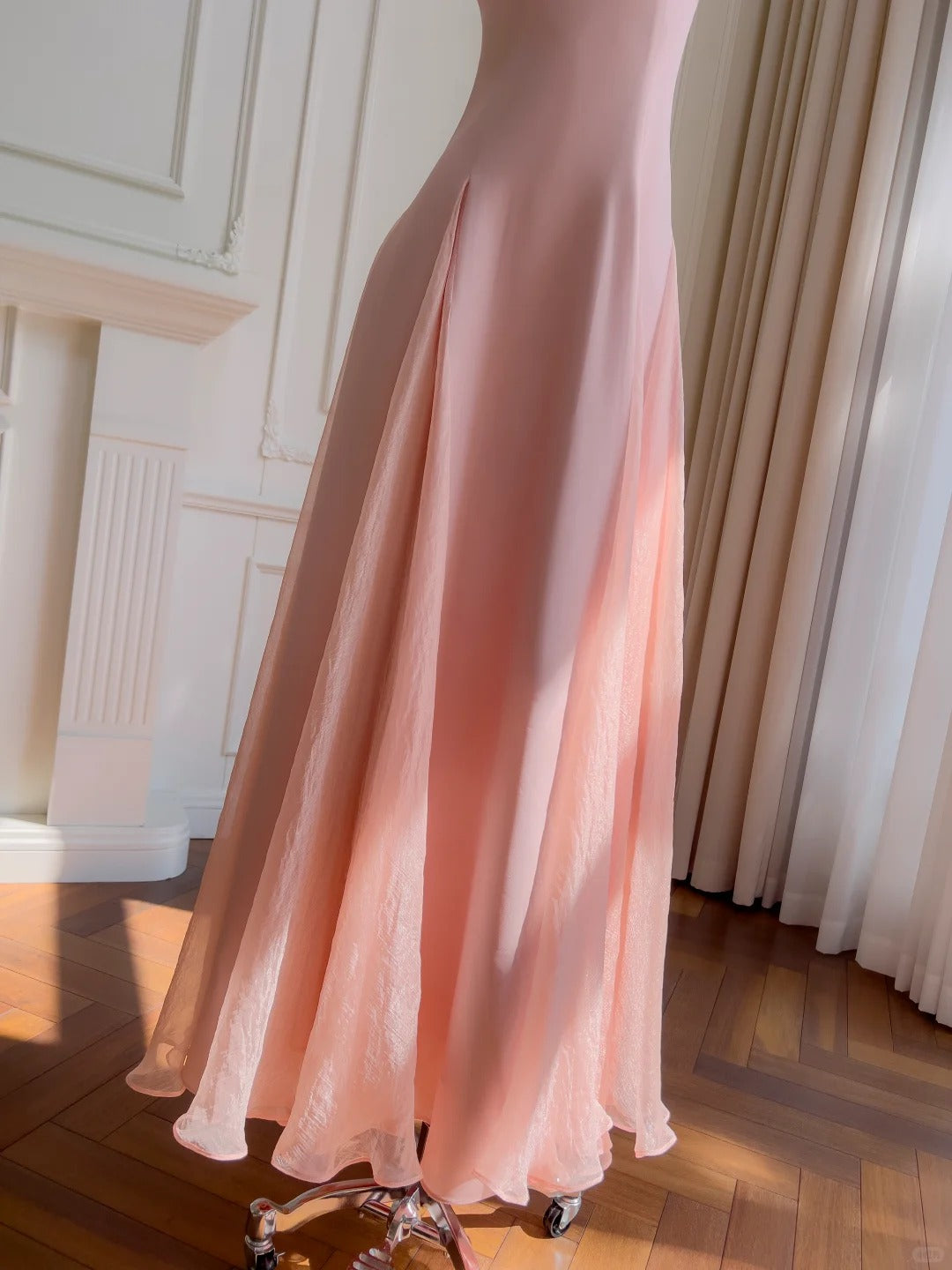 Sweet Pink A-line Strap Chiffon Long Prom Dress Evening Dress P4042
