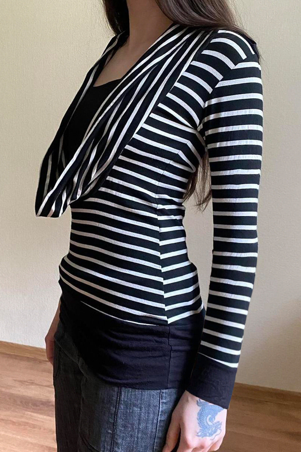 Fitted Striped Off Shoulder Long Sleeve Blouse