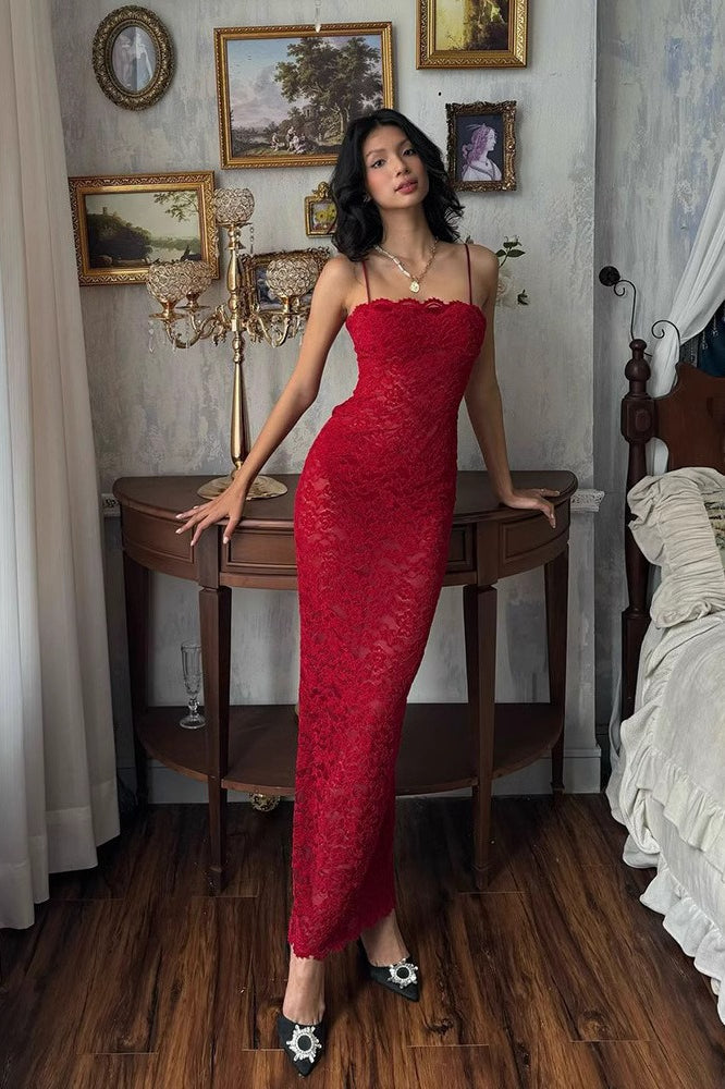 Sleeveless Lace Split Bodycon Midi Dress