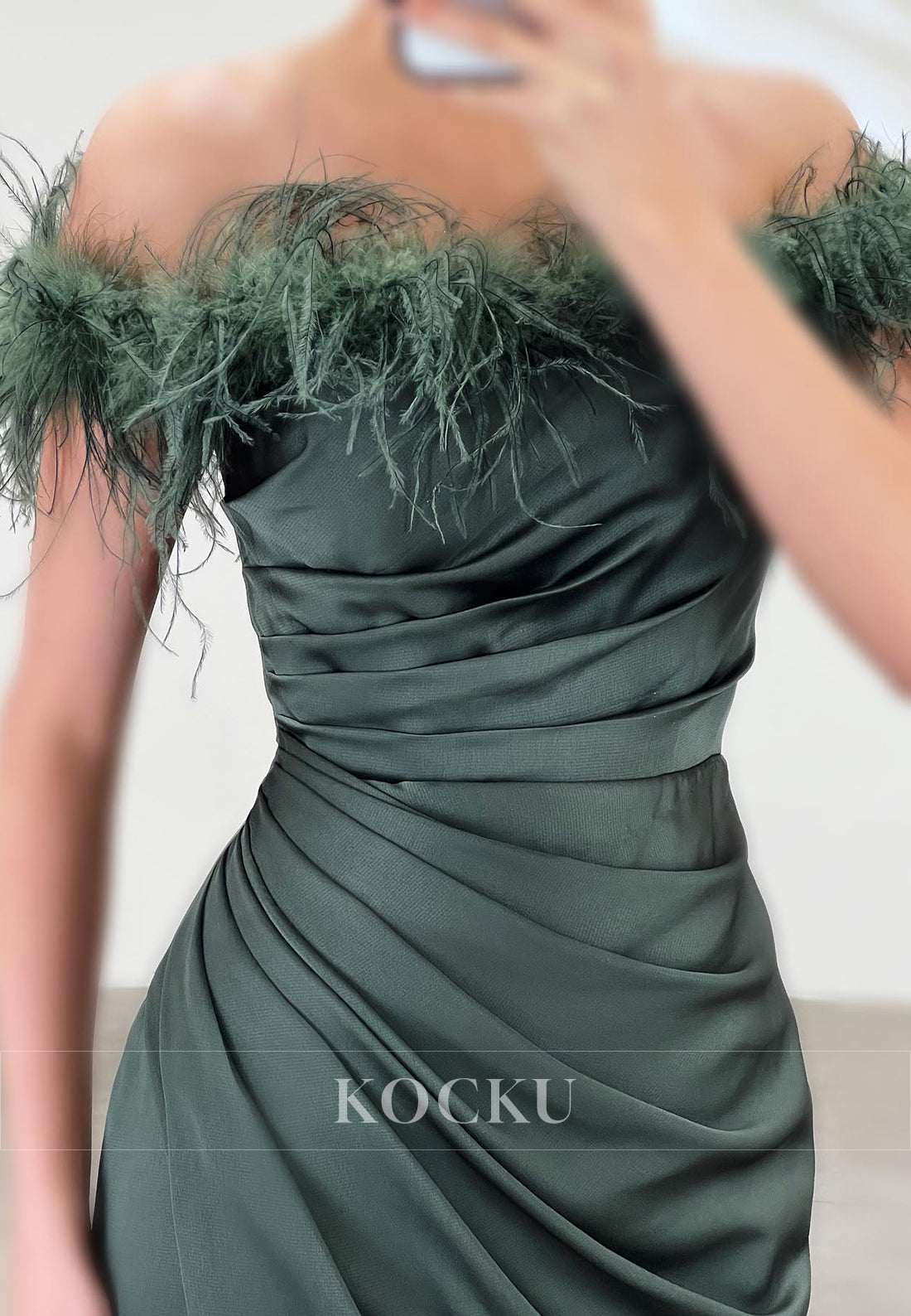 L3083 - Chic & Modern Off-Shoulder Mermaid Split Evening Party Prom Dress With Feather