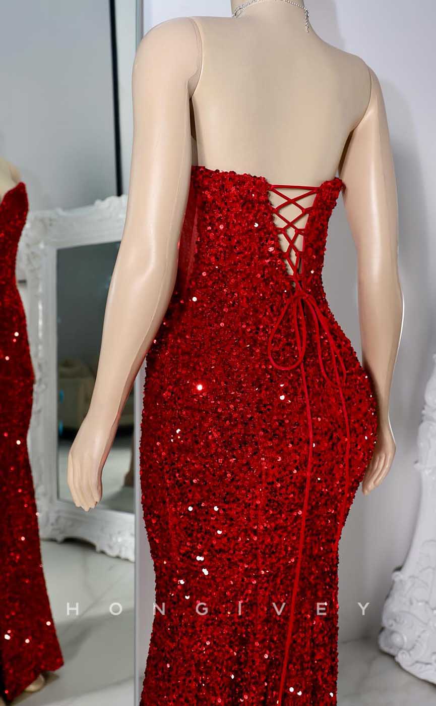 L2869 - Sexy Trumpet Strapless Fully Sequined Party Prom Evening Dress For Black Women - Fashionpara