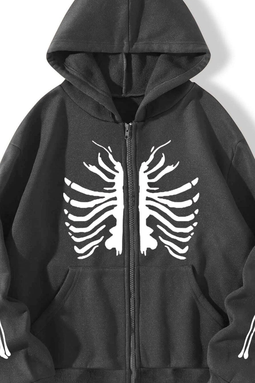 Skeleton Print Relaxed Pullover Hoodie