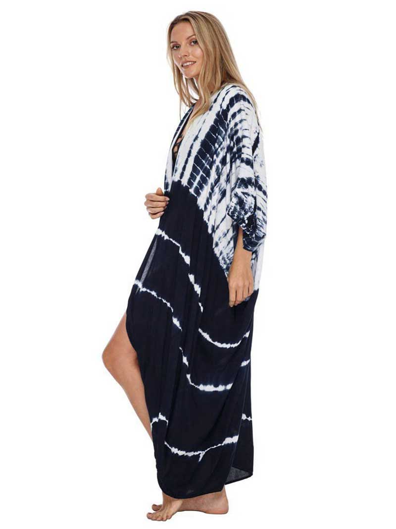 Tie-Dye Print Different Colors Rayon Long Length Gown Kimono Duster Robe - Fashionpara