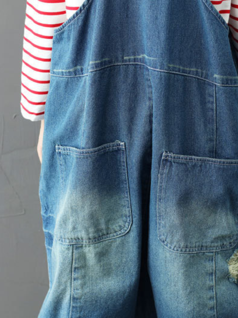 Bohemian Style Short Patch Denim Overalls - Fashionpara