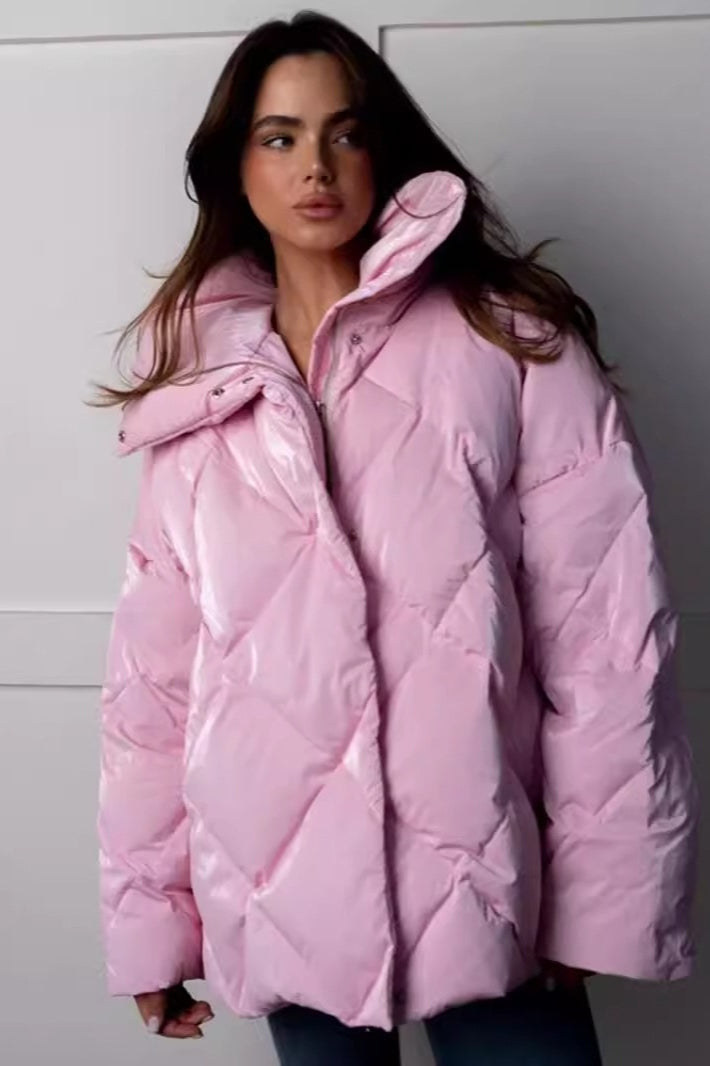 Quilted Oversized Lapel Puffer Coat - Fashionpara
