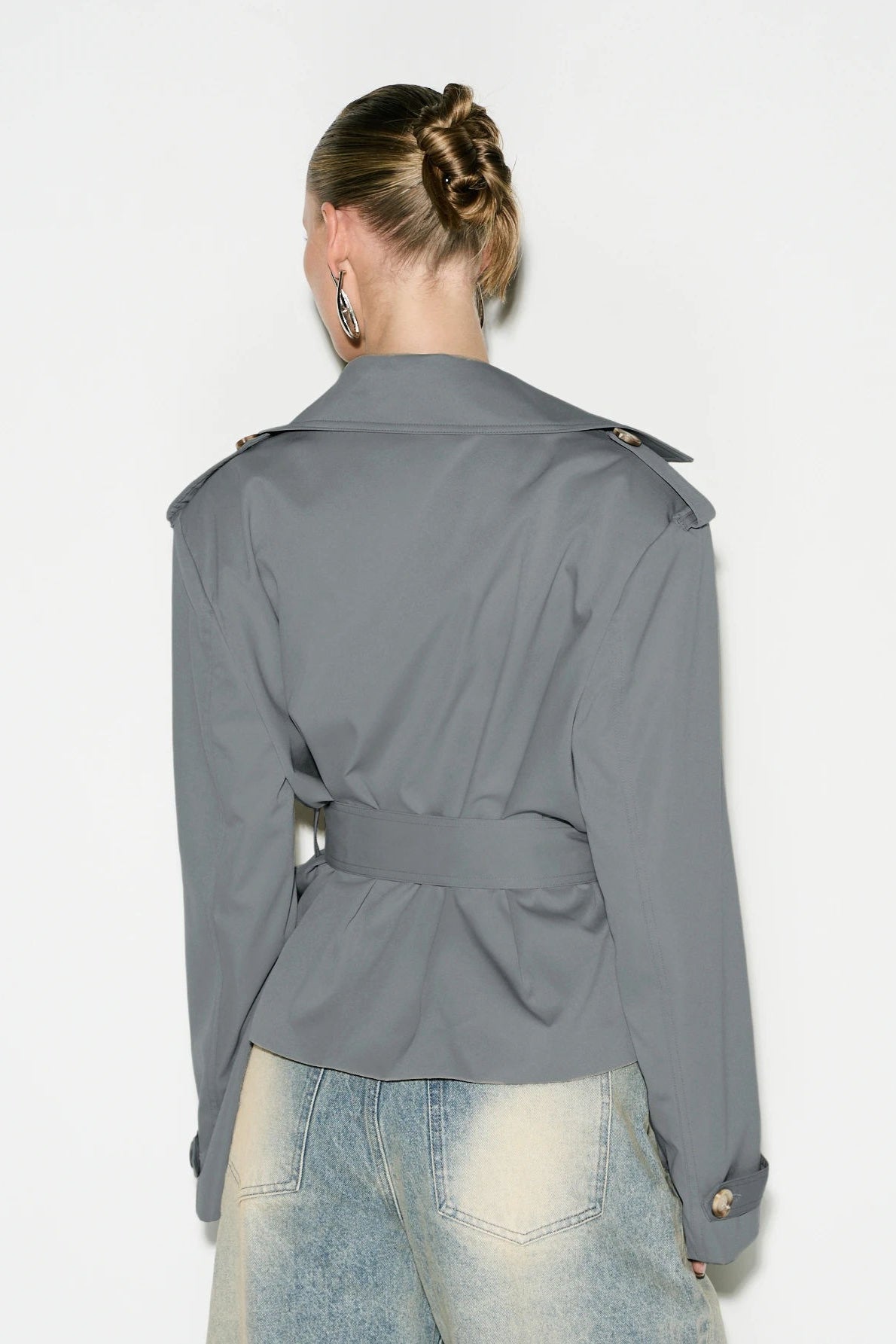 Cape Overlay Belted Short Trench Coat