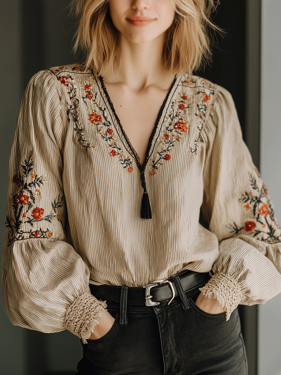 Floral Embroidered Boho Blouse - Fashionpara