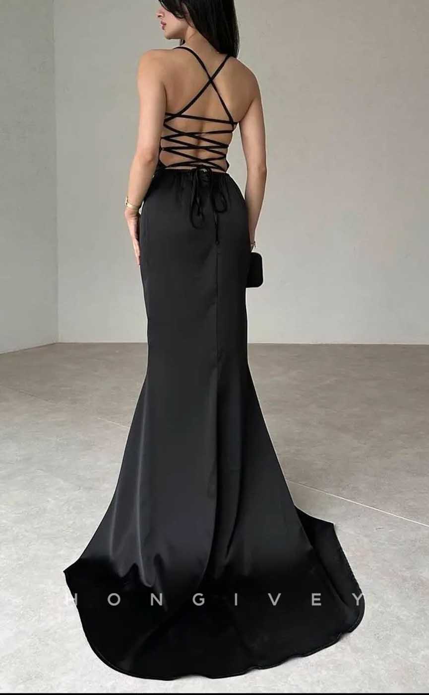 L2876 - Simple Trumpet Strapless Lace-Up Party Prom Evening Dress - Fashionpara