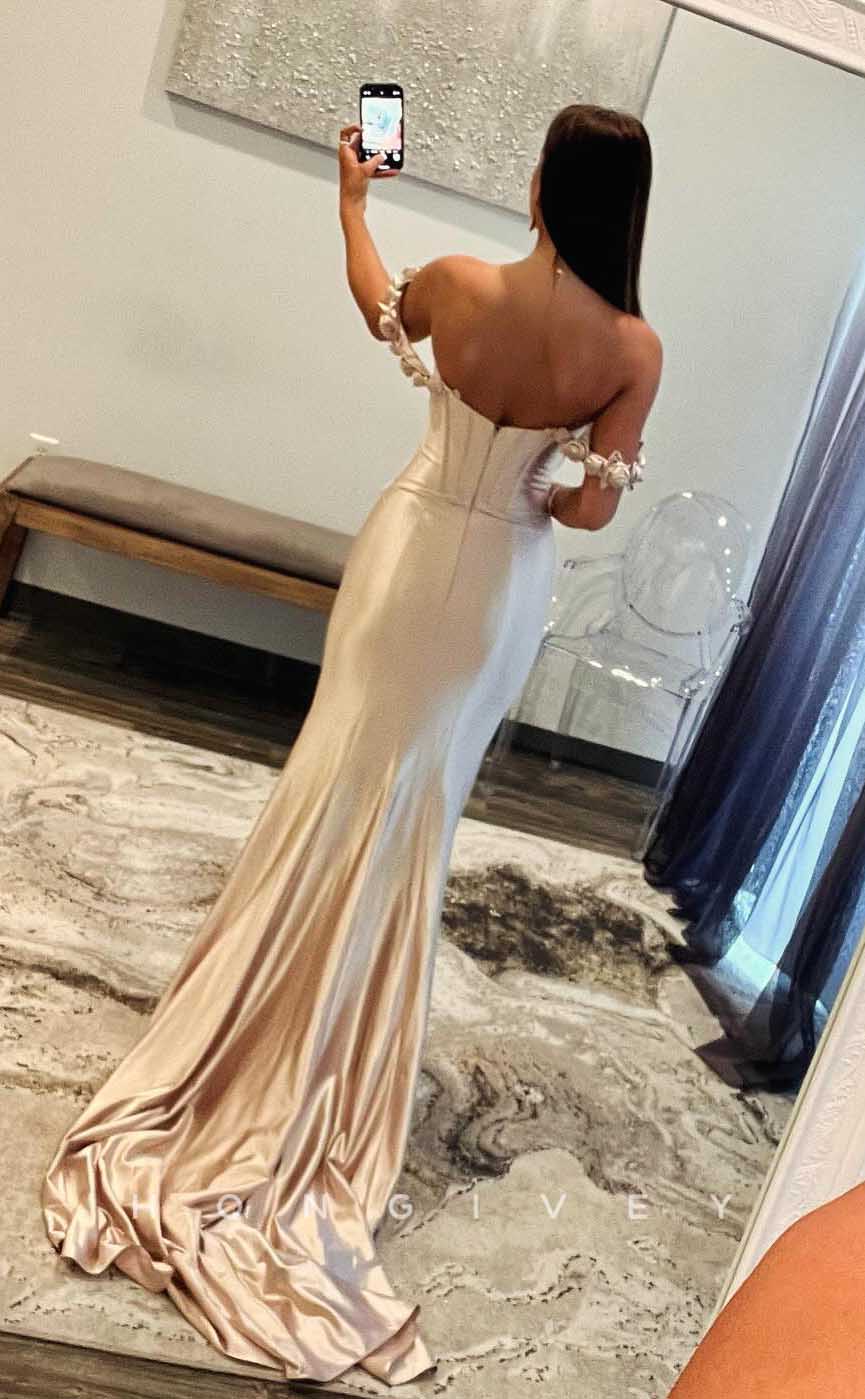 L2891 - Satin Trumpet Sweetheart Off-Shoulder With Train Party Prom Evening Dress - Fashionpara