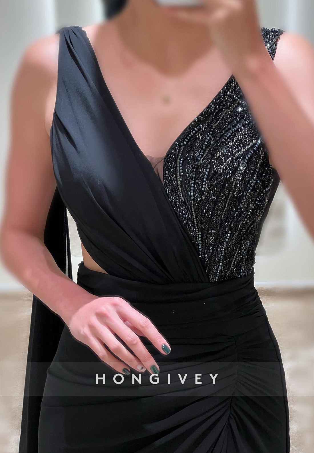 L2962 - V-Neck Spaghetti Straps With Bolero Beaded Party Prom Evening Dress - Fashionpara