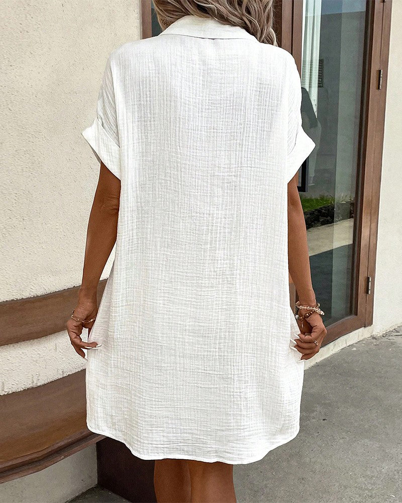 Short Sleeve Cuffed Button Down Collared Shirt Mini Dress - View 5