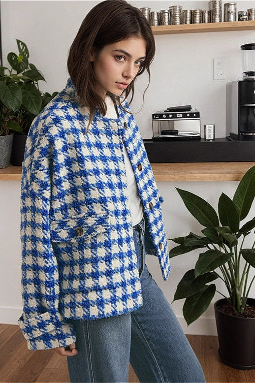 Chic Loose Houndstooth Coat for Effortless Casual Style