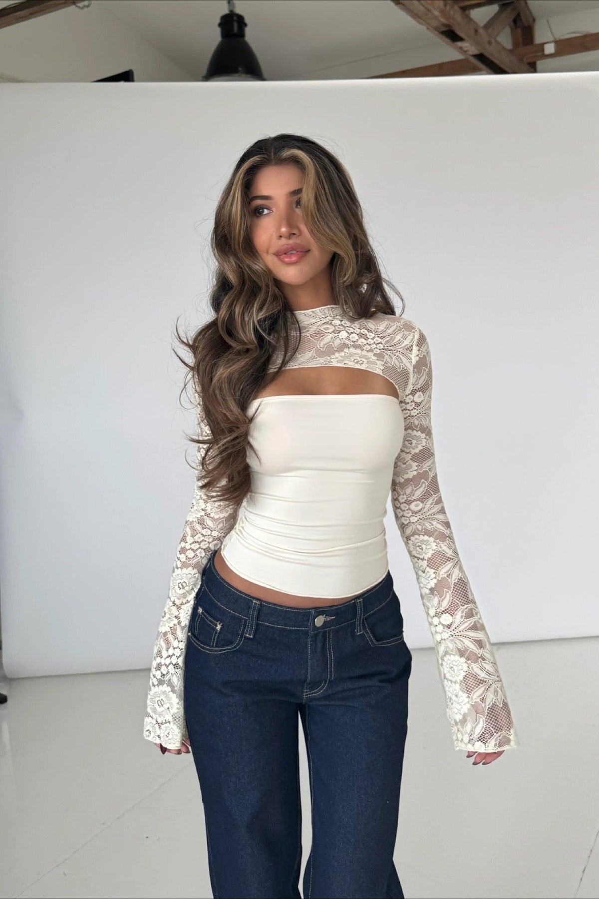 Lace Cutout Flare Sleeve T-shirt