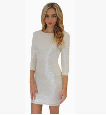 Vinci Padded Sequin Mini Dress - Cream - Fashionpara