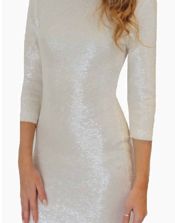 Vinci Padded Sequin Mini Dress - Cream - Fashionpara