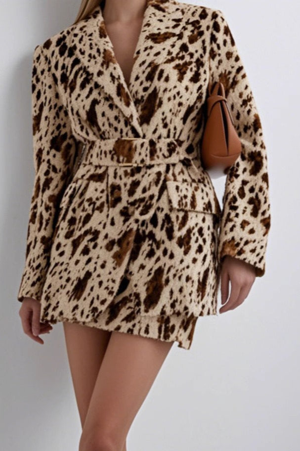 Brown Printed Long Sleeve Blazer Coat for Effortless Style