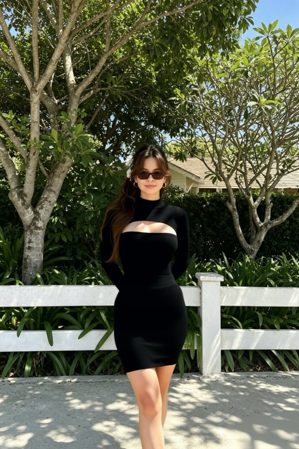 Ribbed Knit Mock Neck Cut Out Long Sleeve Mini Dress 4