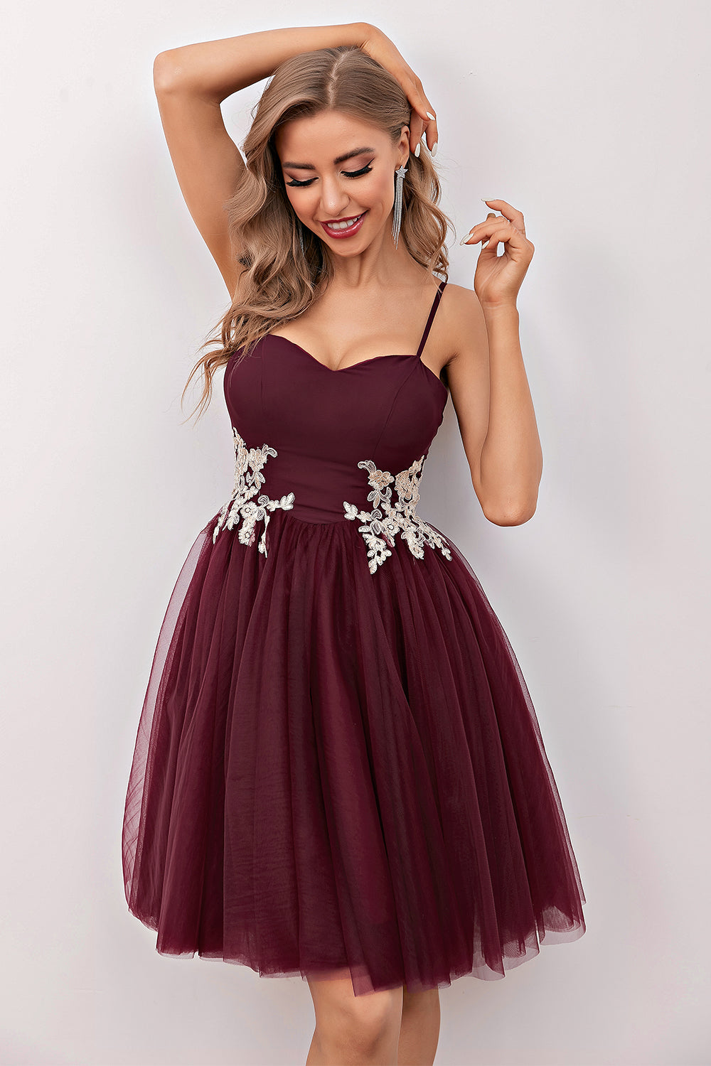 Burgundy Short Prom Homecoming Dress - Fashionpara