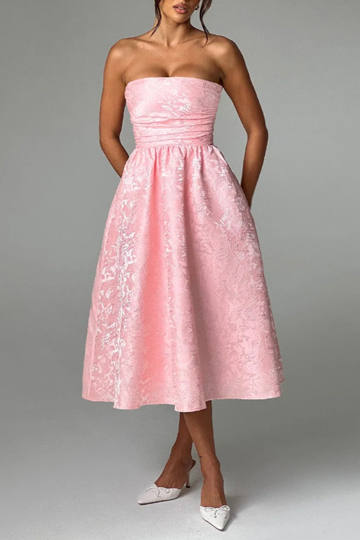 Floral Jacquard Strapless Fit & Flare Midi Dress 14