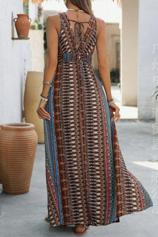 Chic V Neck Maxi Boho Dress - Fashionpara