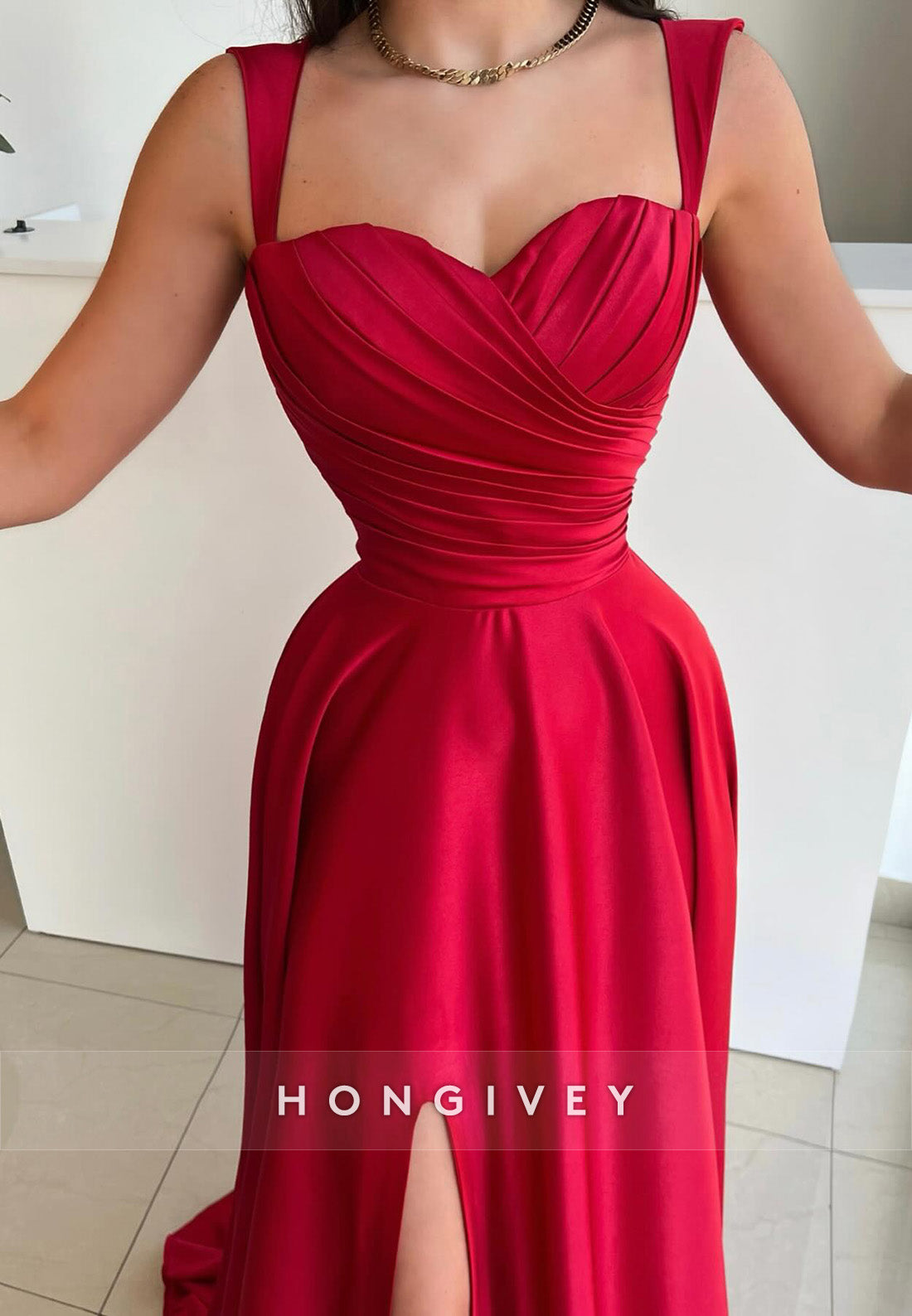 L2971 - Casual A-Line Sweetheart Spaghetti Straps With Side Slit Prom Evening Dress - Fashionpara