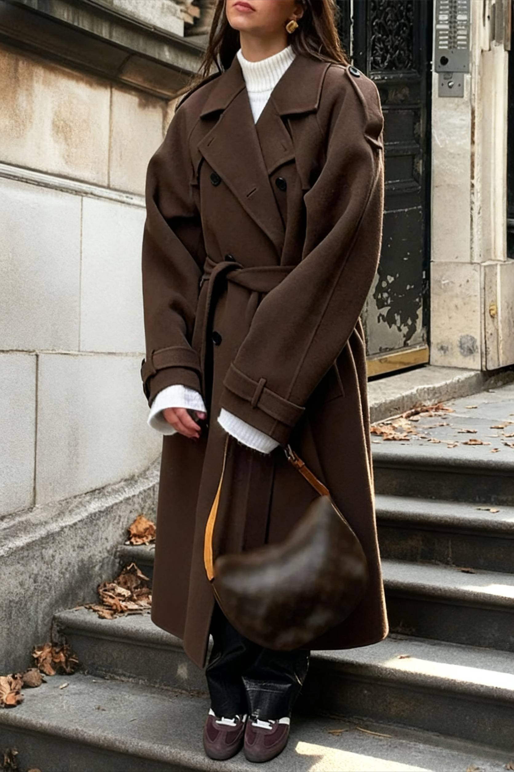 Casual Turn-Down Collar Double-Breasted Overcoat - Fashionpara