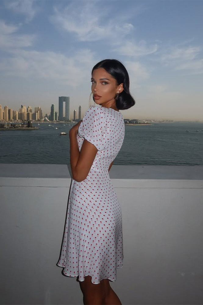 Polka Dot Bow-Detail Mini Dress - Fashionpara