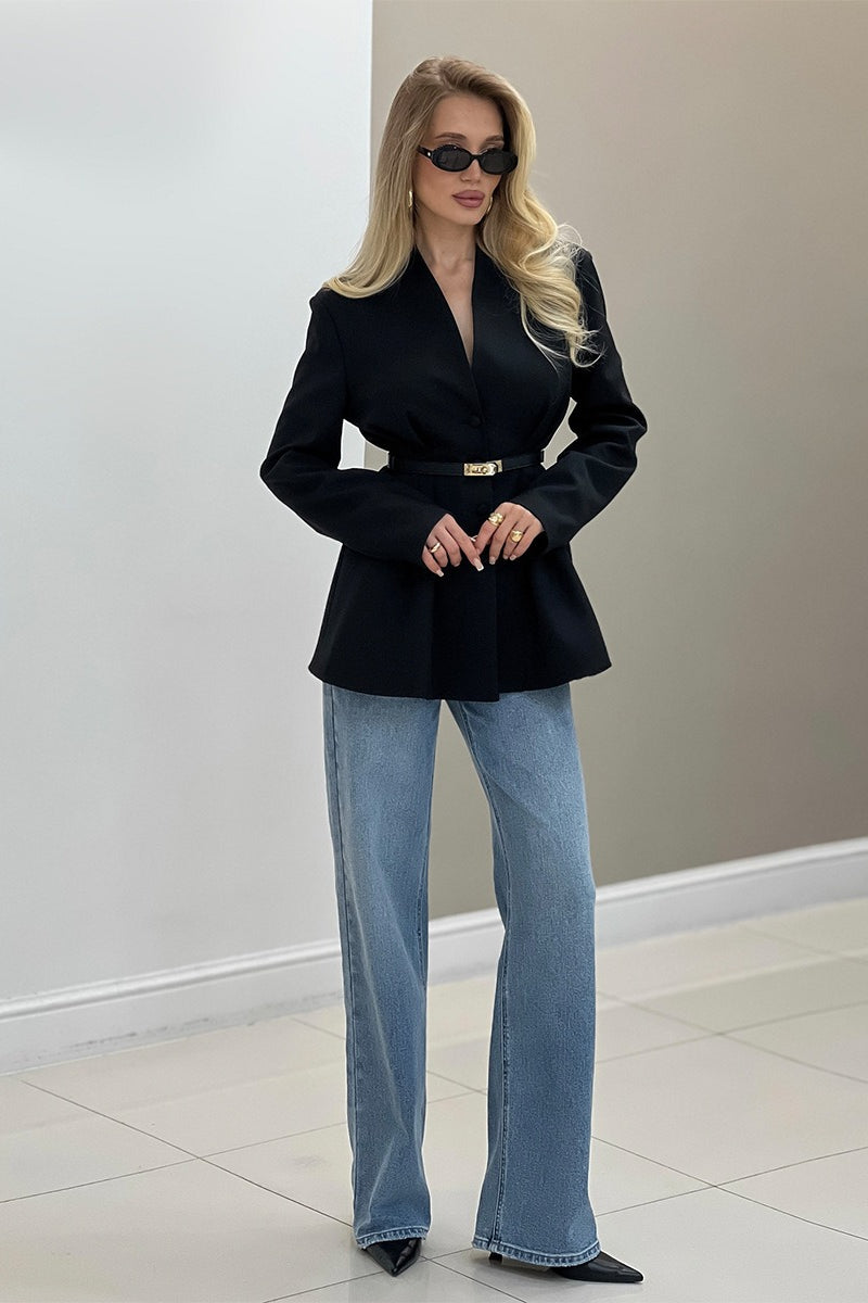 V Neck Waist Detail Blazer