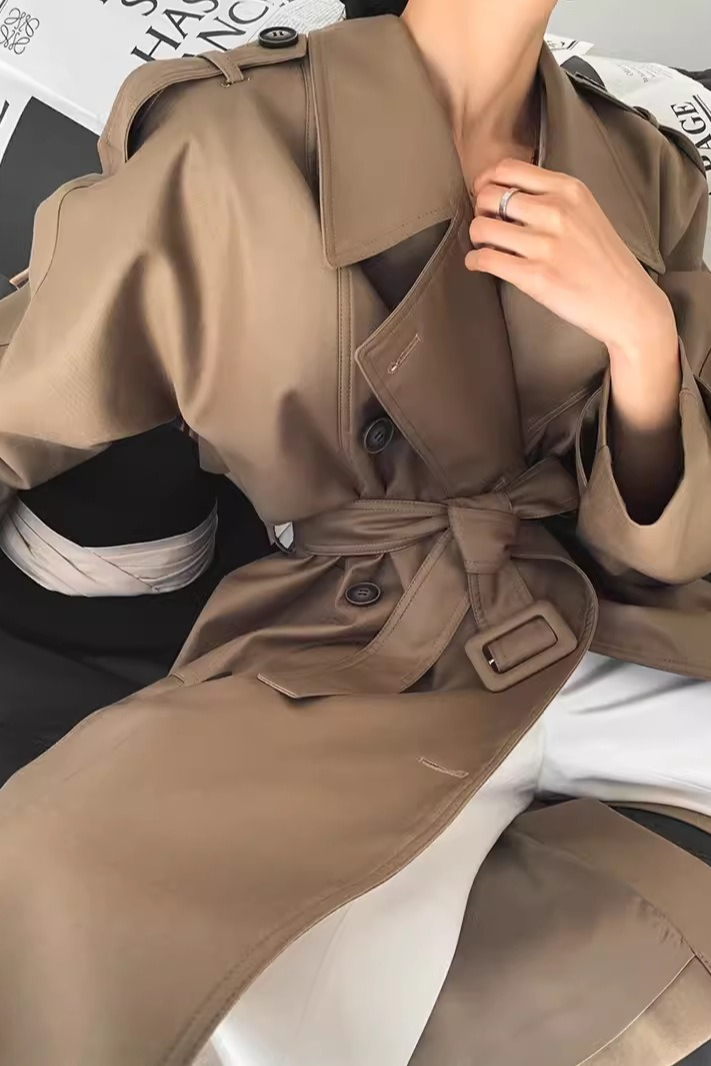 Korean British Double Breasted Elegant Mid Length Overcoat - Fashionpara