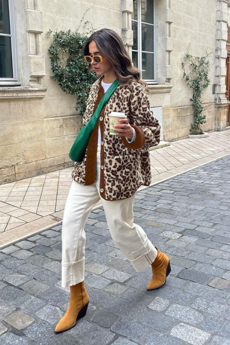 Street Style Leopard Print Sherpa Coat - Fashionpara