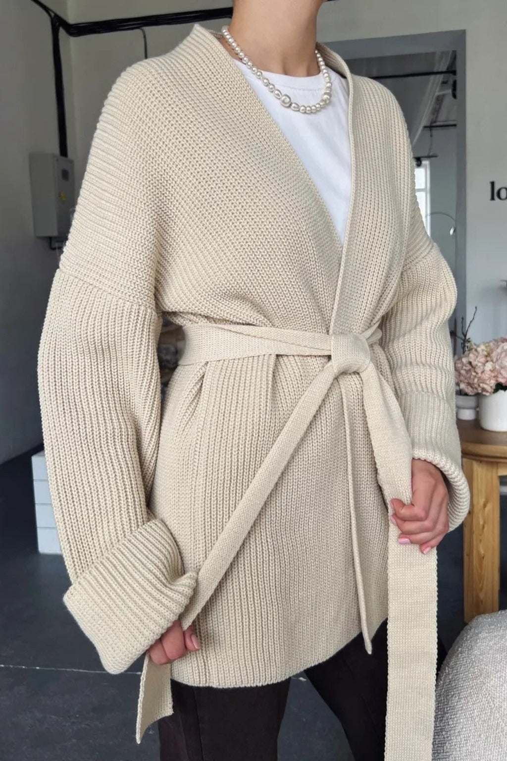 Relaxed Cozy Tie Waist Knit Cardigan 7