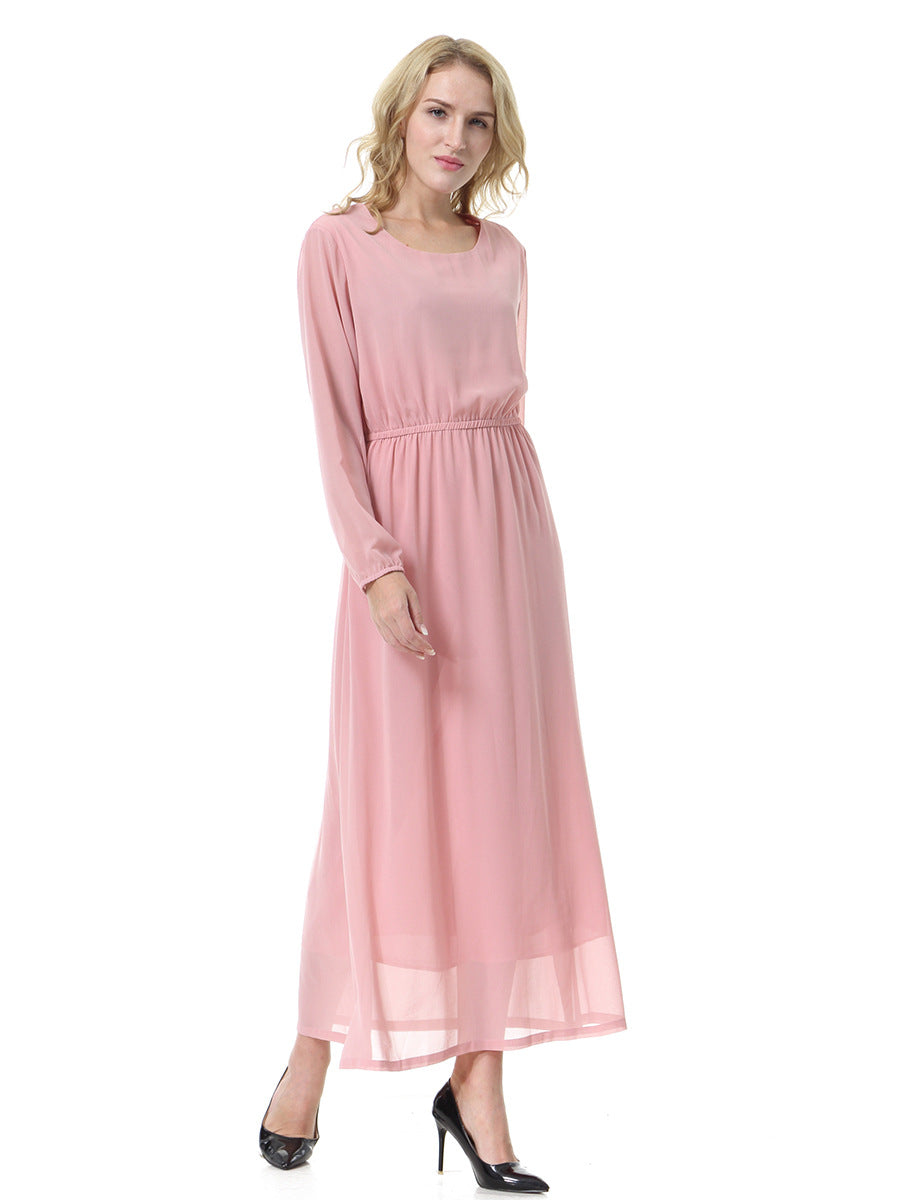Chiffon Square Neck Long Sleeve Maxi Dress