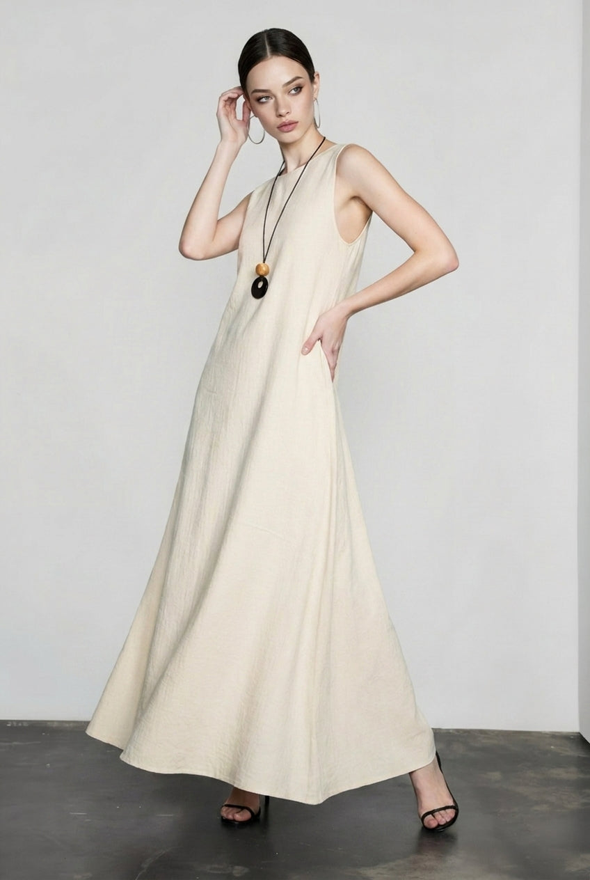 Textured Crew Neck Sleeveless A-Line Maxi Dress 2