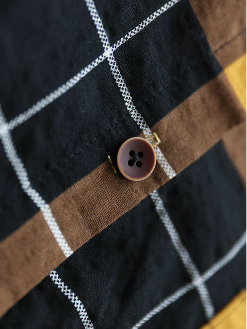 Long Sleeve Lapel Plaid Loose Causal Shirt Dress 4