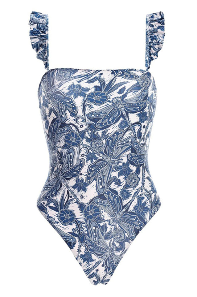 Ruffled Square Neck One Piece Swimsuit - Fashionpara