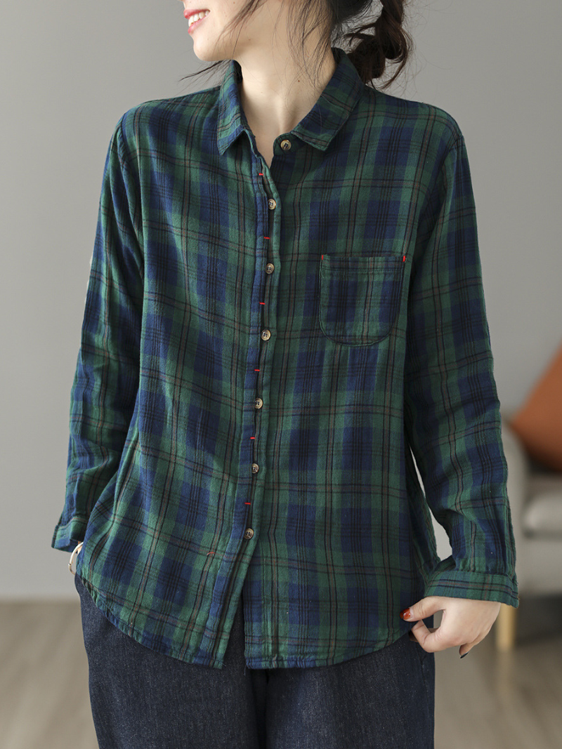 Cardigan Loose Cotton Lining Check Pattern Shirt 9