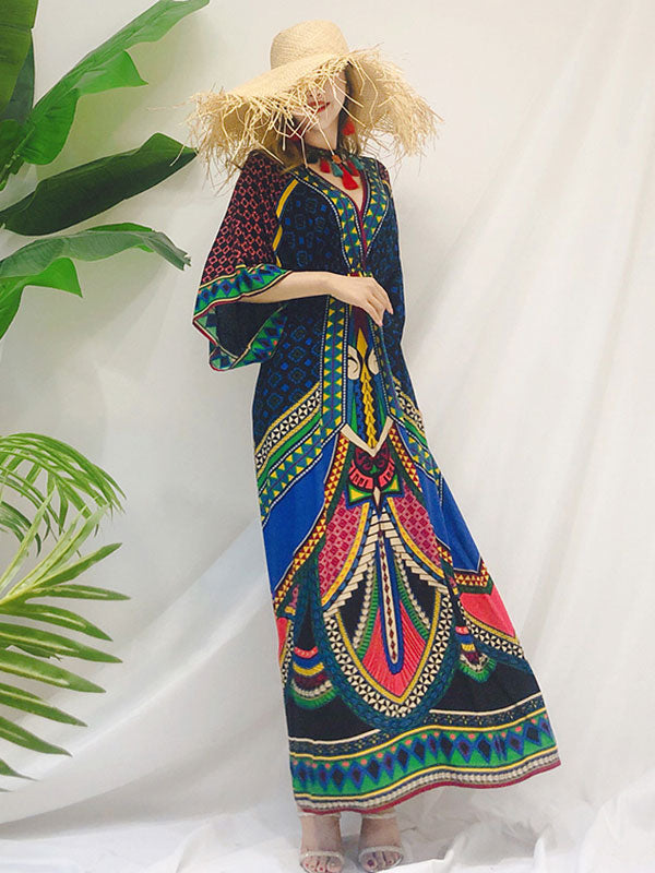 Tara Lee Retro Style Loose Bohemian Maxi Dress - Fashionpara