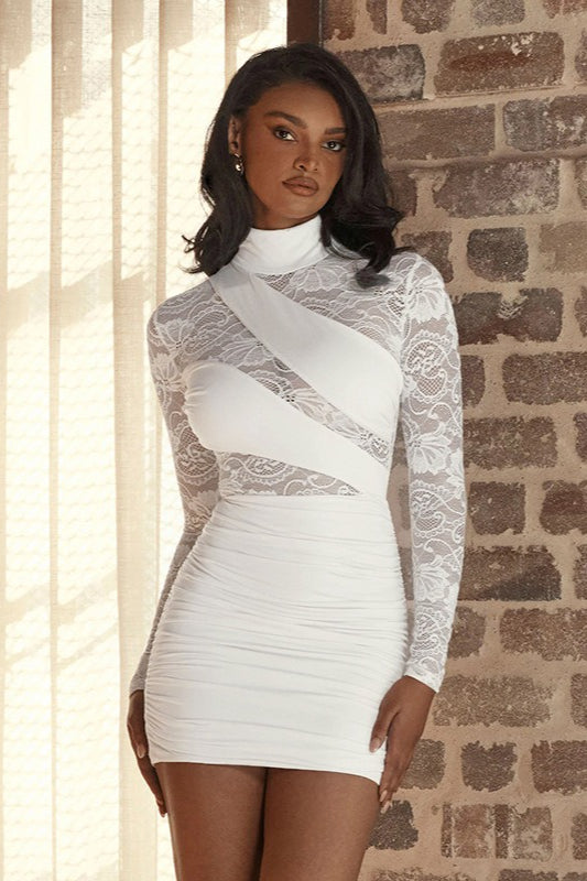Lace Long Sleeve High Neck Cut Out Mini Dress 5