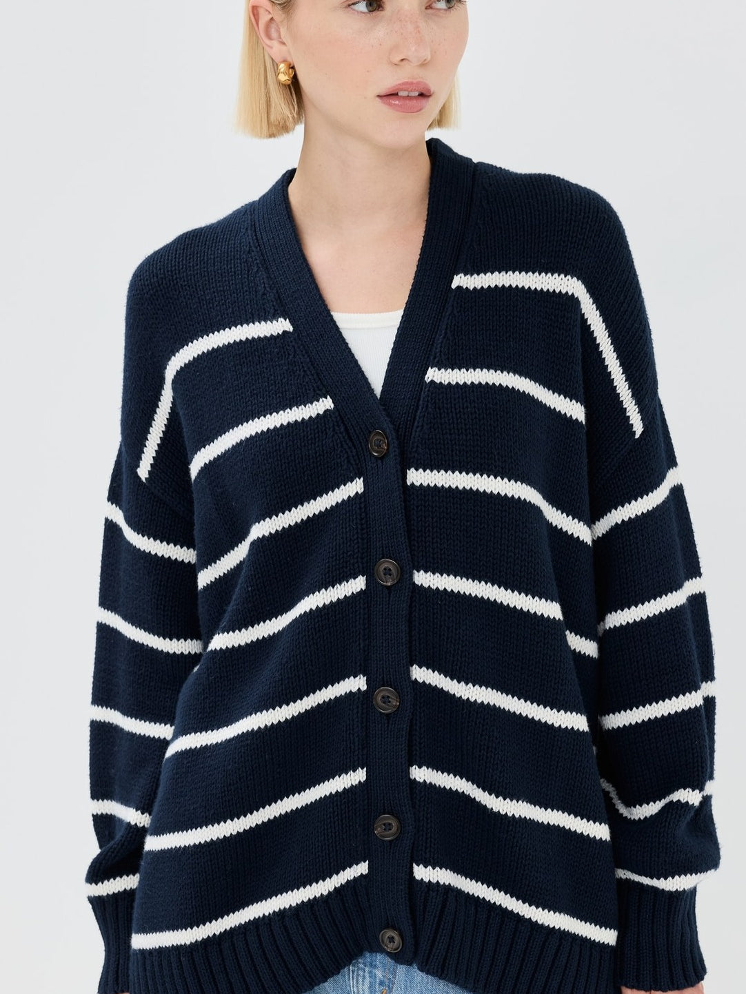 Elegant Striped Loose Knit Cardigan for Effortless Style