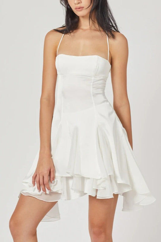 Satin Halter Neck Layered Ruffle Hem Mini Dress 3