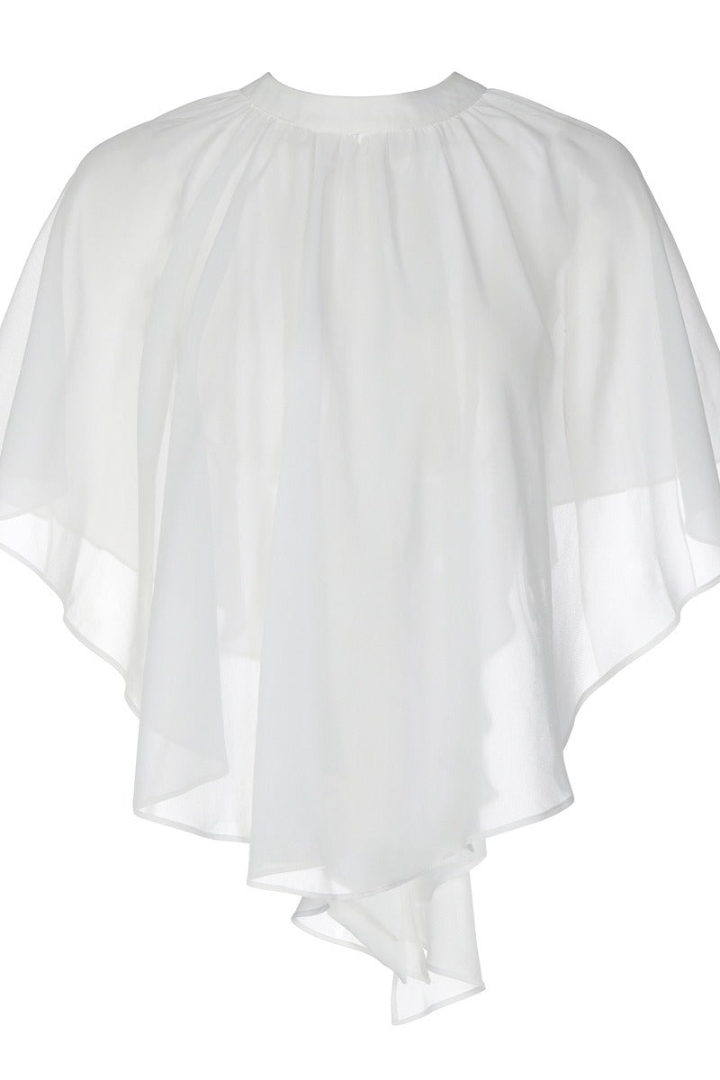 Gathered Neck Flutter Sleeve Blouse