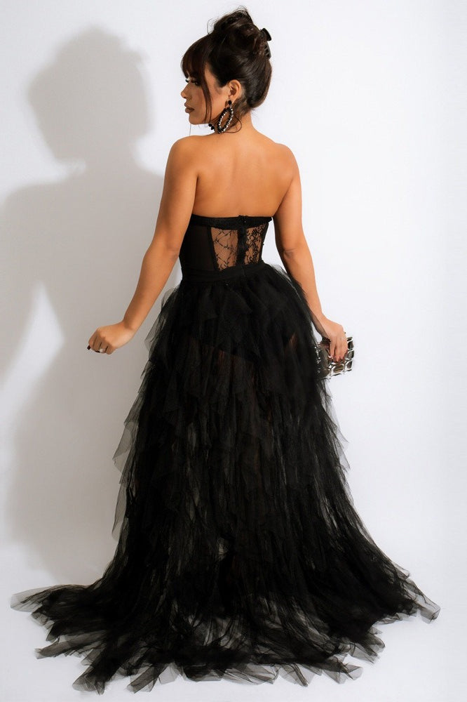 Sheer Lace Bustier Strapless Tulle A-Line Formal Gown - View 2