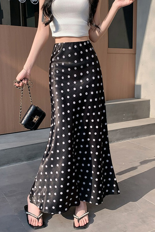High-Waist Polka Dot Fish Tail Skirt - Fashionpara